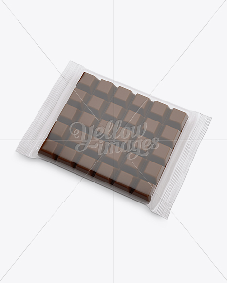 Glossy Square Chocolate Bar Mockup - Halfside View (High-Angle Shot