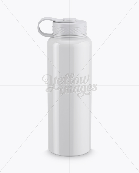 Glossy Plastic Reusable Water Bottle Mockup (High-Angle Shot)