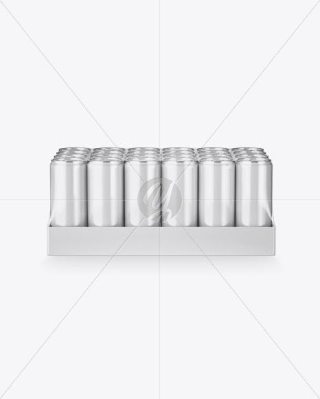 Transparent Pack with 24 Glossy Aluminium Cans Mockup