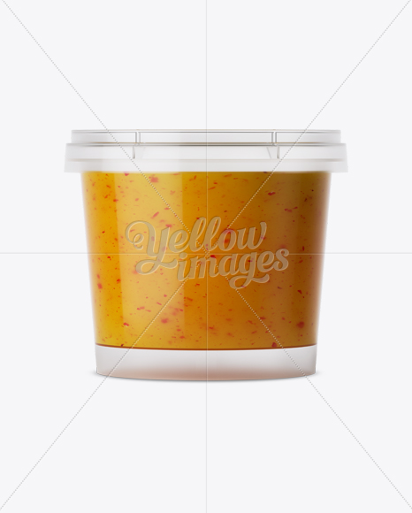 Glossy Plastic Container With Sauce Mockup - Eye-Level Shot