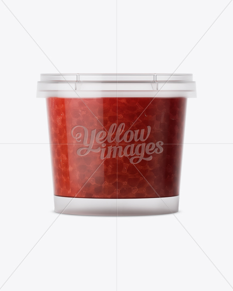 Glossy Plastic Container With Red Caviar Mockup - Eye-Level Shot