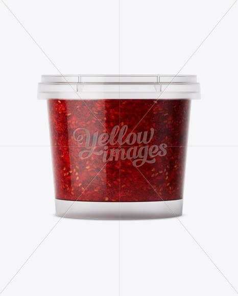 Glossy Plastic Container With Raspberry Jam Mockup - Eye-Level Shot