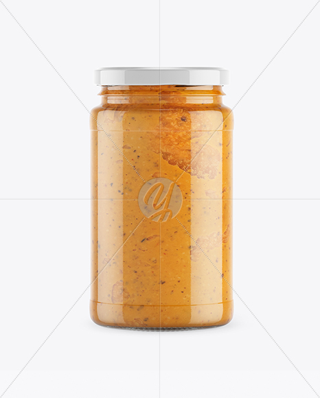 Clear Glass Jar w/ Sauce Mockup Clear Glass Jar w/ Sauce Mockup