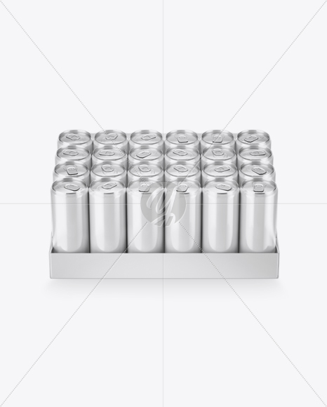 Transparent Pack with 24 Glossy Aluminium Cans Mockup