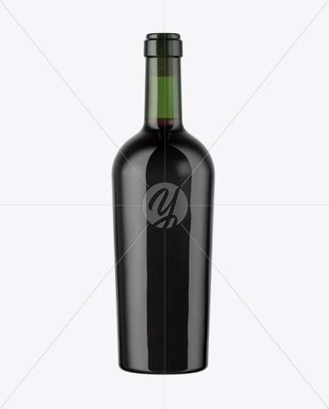 Green Glass Bottle with Red Wine Mockup