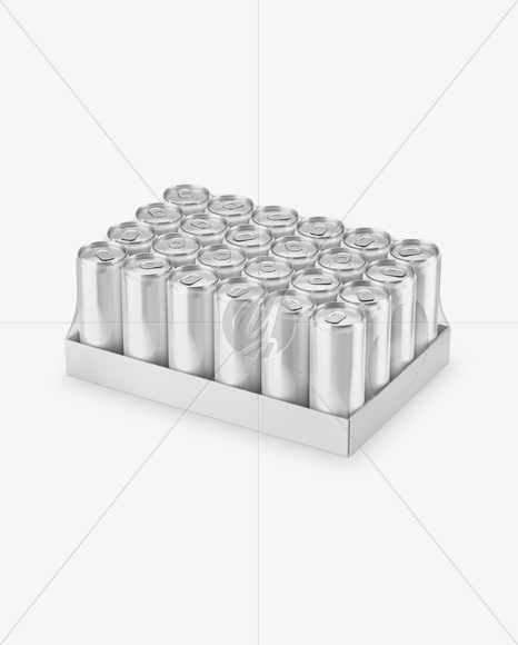 Transparent Pack with 24 Glossy Aluminium Cans Mockup