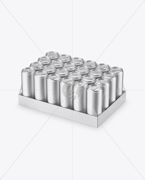 Transparent Pack with 24 Matte Metallic Aluminium Cans Mockup