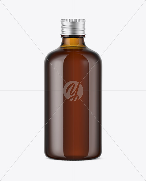 Amber Glass Bottle W/ Aluminium Cap Mockup