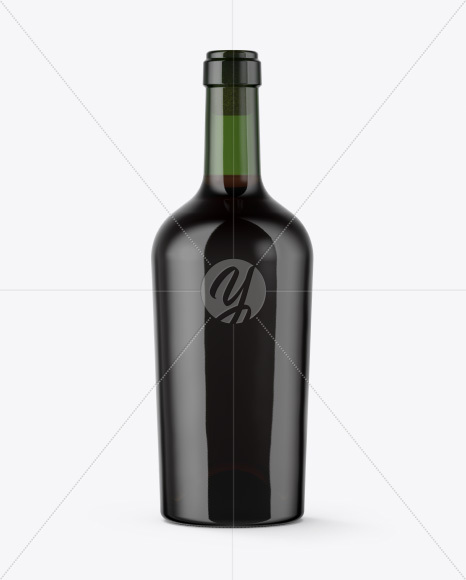 Green Glass Bottle with Red Wine Mockup