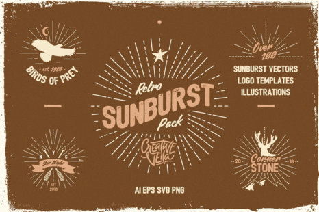 Vintage Glory: Sunburst Vector Set - Burst