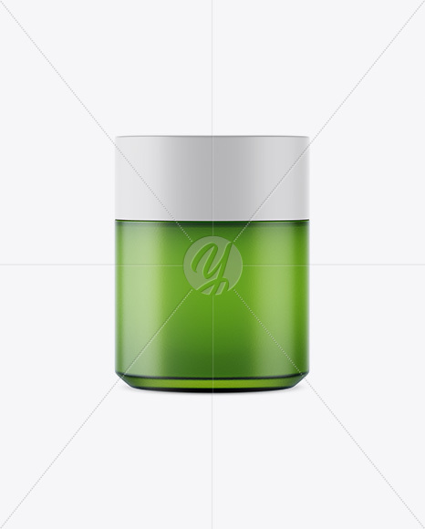 Green Glass Cosmetic Jar Mockup