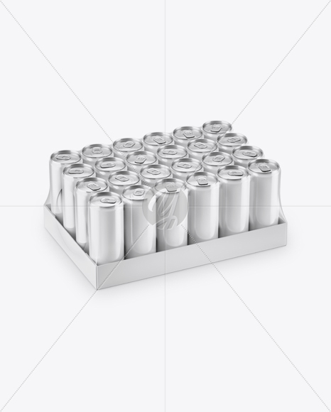 Transparent Pack with 24 Glossy Aluminium Cans Mockup