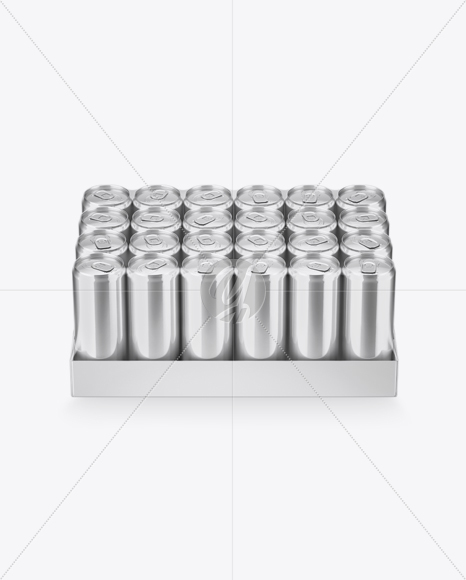 Transparent Pack with 24 Metallic Aluminium Cans Mockup