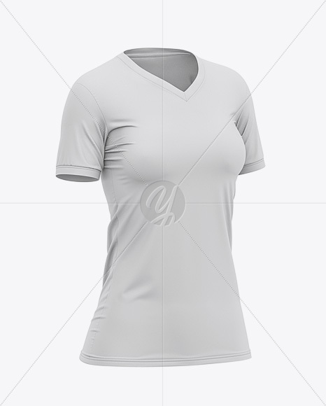 Women&#039;s Soccer V-Neck Jersey Mockup – Front Half-Side View - Football T-shirt