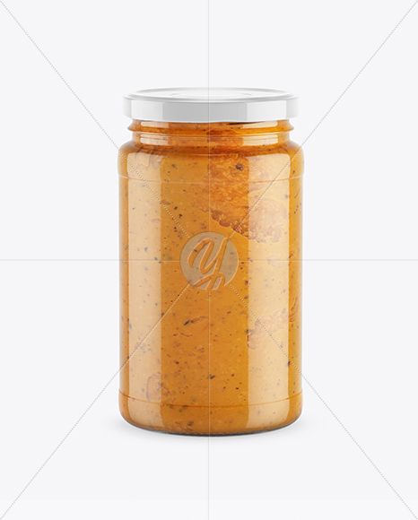 Clear Glass Jar w/ Sauce Mockup Clear Glass Jar w/ Sauce Mockup