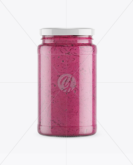 Clear Glass Jar w/ Beet Sauce Mockup