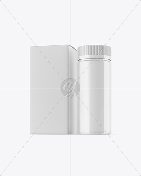 Glossy Pills Bottle with Box Mockup