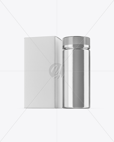 Metallic Pills Bottle with Box Mockup