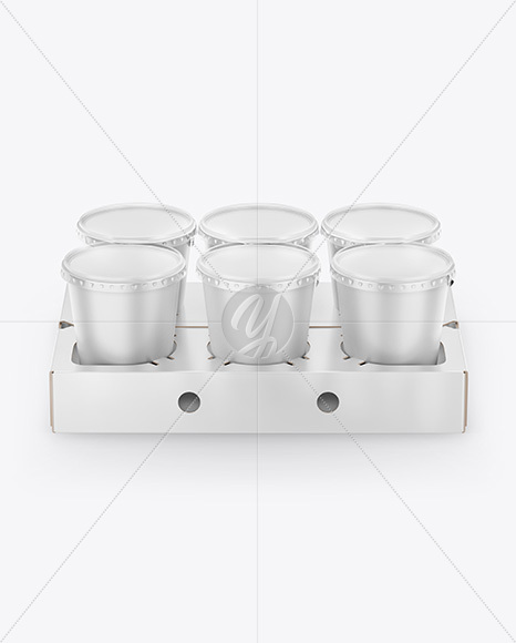 6 Plastic Cups w/ Transparent Lid Pack Mockup