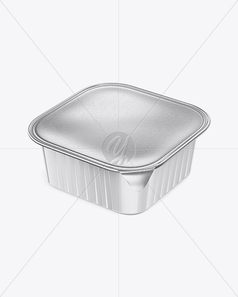 Square Glossy Cup with Foil Lid Mockup - Half Side View (High-Angle Shot)