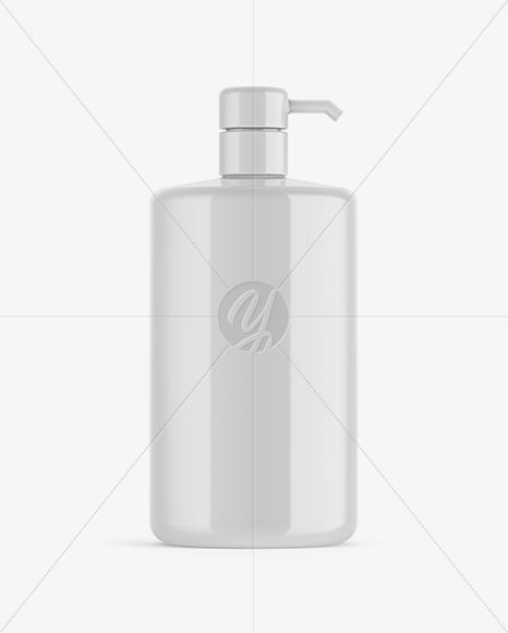 Glossy Plastic Bottle with Pump Mockup