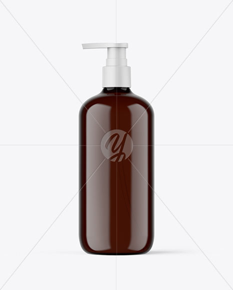 Amber Plastic Bottle with Pump Mockup