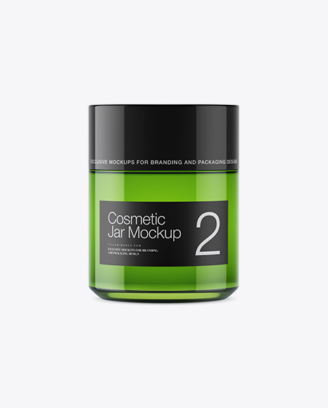 Green Glass Cosmetic Jar Mockup