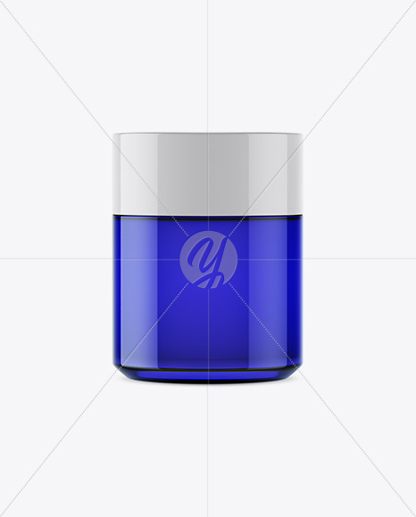 Blue Glass Cosmetic Jar Mockup