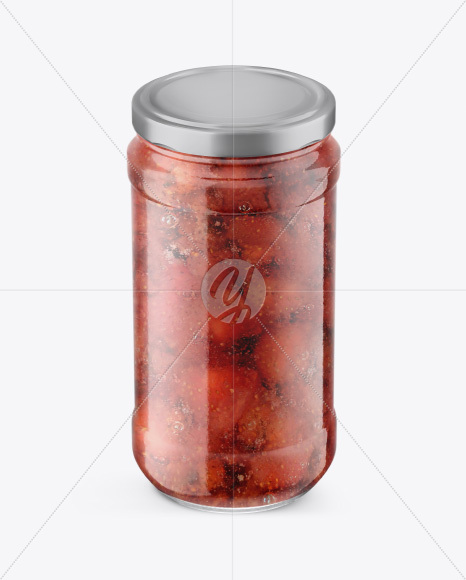 Glass Jar w/ Strawberry Jam Mockup