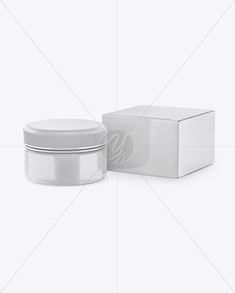 Glossy Cosmetic Jar with Box Mockup