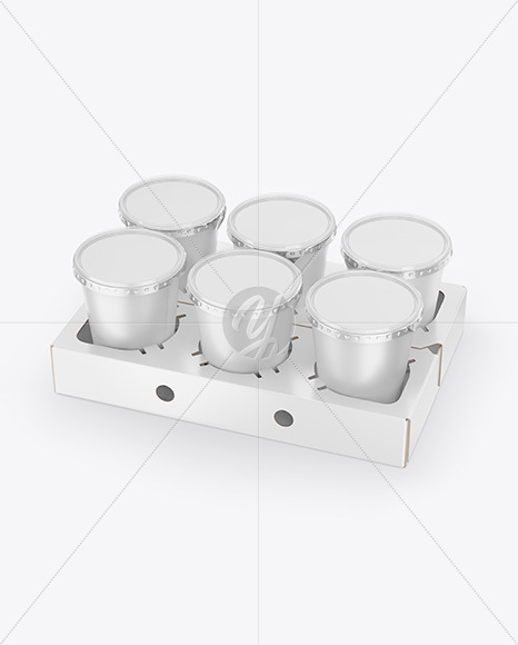 6 Plastic Cups w/ Transparent Lid Pack Mockup