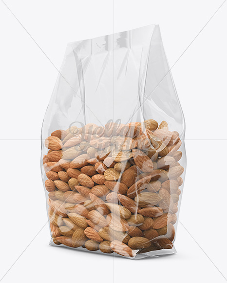 Clear Bag With Almonds Mockup - Halfside View - Free Download Images