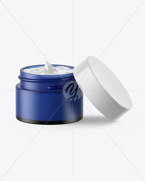 Opened Frosted Blue Glass Cosmetic Jar Mockup