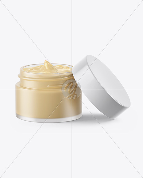 Opened Frosted Glass Cosmetic Jar Mockup