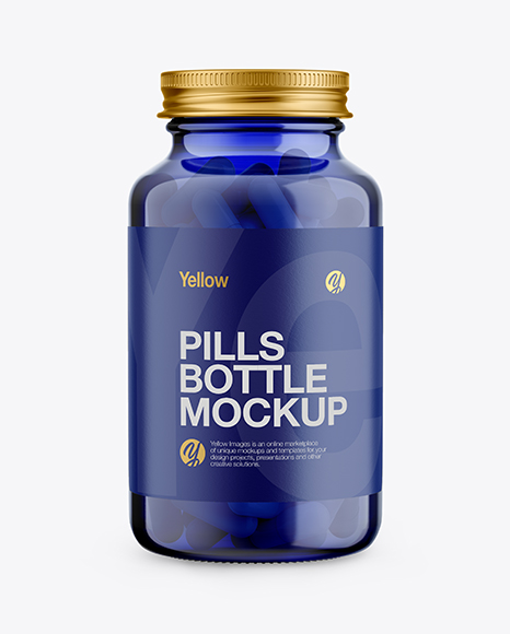 Blue Glass Bottle With Pills Mockup