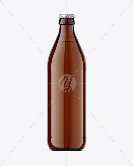 Amber Glass Bottle With Lager Beer Mockup