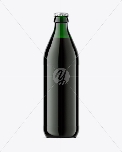 Green Glass Bottle With Dark Beer Mockup