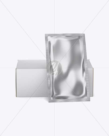 Metallic Sachet with Box Mockup - Front View