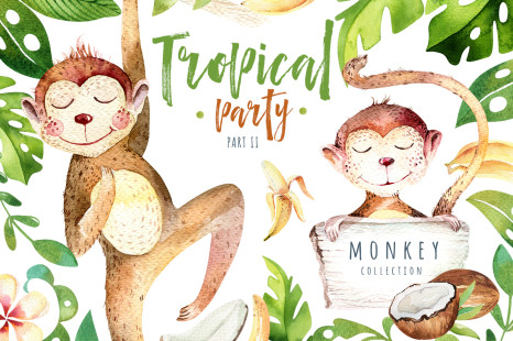 Tropical party II. Monkey collection - Botanical art