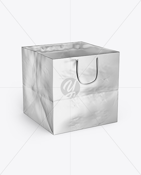 Square Metallic Paper Bag Mockup