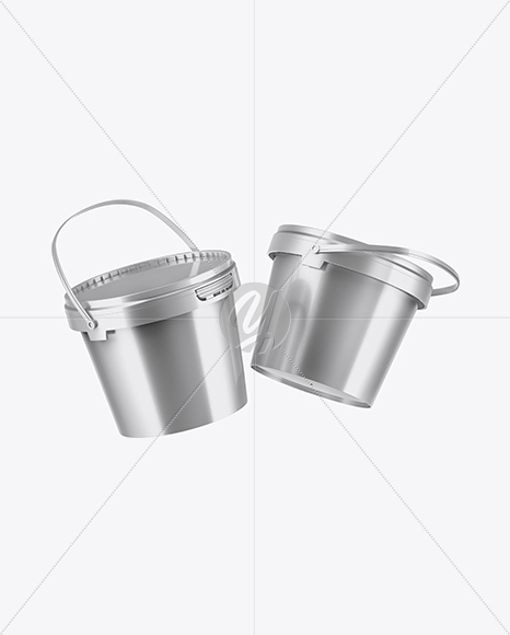 Two Metallic Paint Buckets Mockup