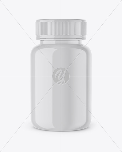 Glossy Plastic Pills Bottle Mockup - Front View