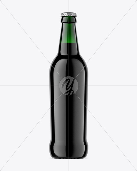 Green Glass Bottle With Dark Beer Mockup