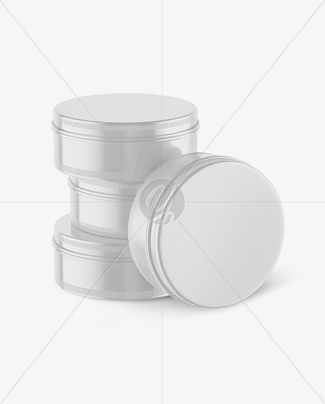 Four Glossy Round Tin Boxes Mockup