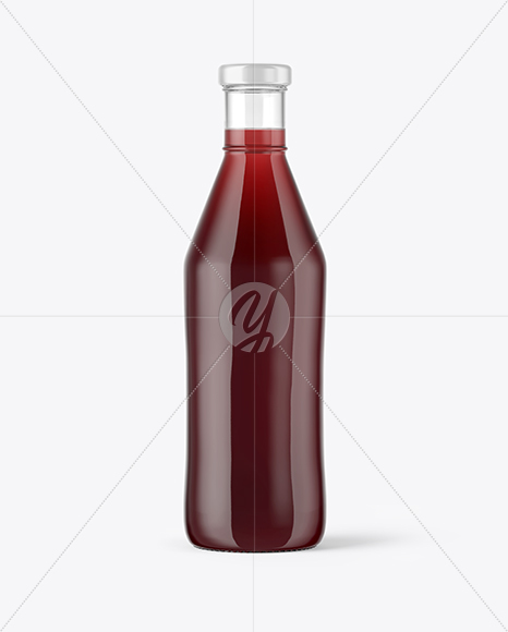 Clear Glass Bottle with Cherry Juice Mockup