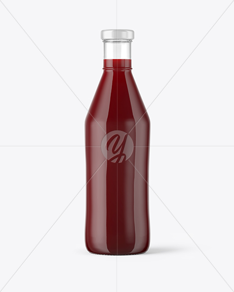 Clear Glass Bottle with Plum Juice Mockup