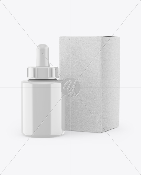 Glossy Dropper Bottle w/ Kraft Box Mockup