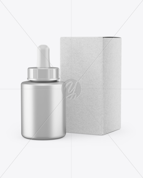 Metallic Dropper Bottle w/ Kraft Box Mockup