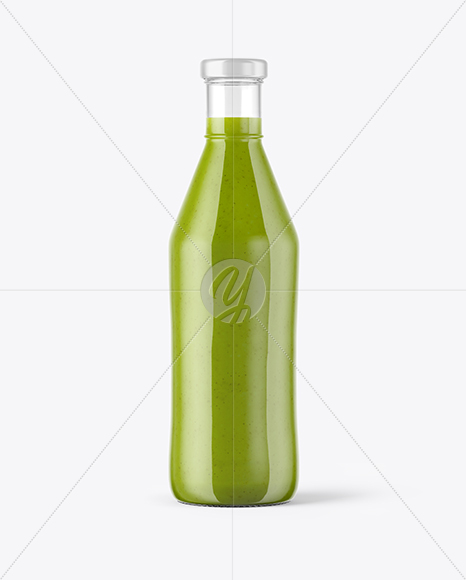 Clear Glass Bottle with Green Smoothie Mockup