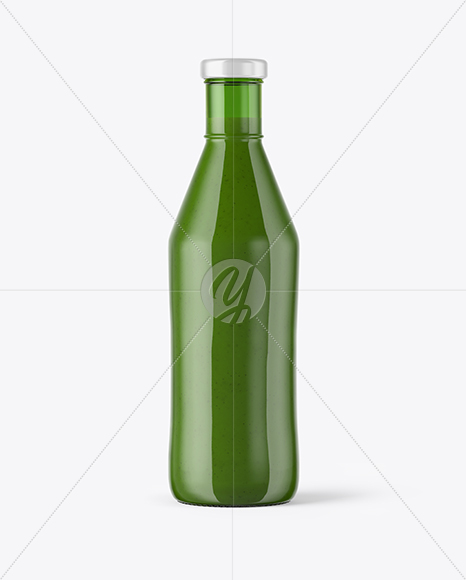 Green Glass Bottle with Smoothie Mockup